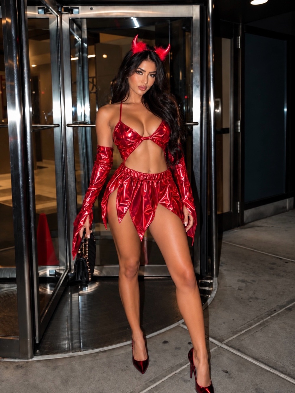 Red Metallic Devil Costume Halloween Set